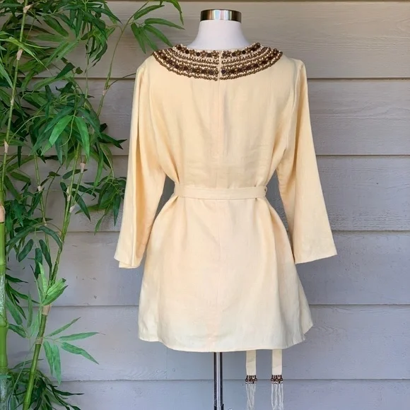 Victor Costa Occasion Yellow Linen Tunic w/ Beads - Picture 3 of 6